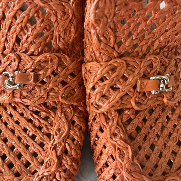 Aerosoles Sz 8 Santiago Raffia Platform Slingback Pump Orange and Cork - Picture 9 of 14